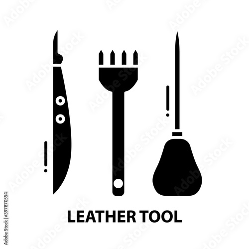 leather tool icon, black vector sign with editable strokes, concept illustration