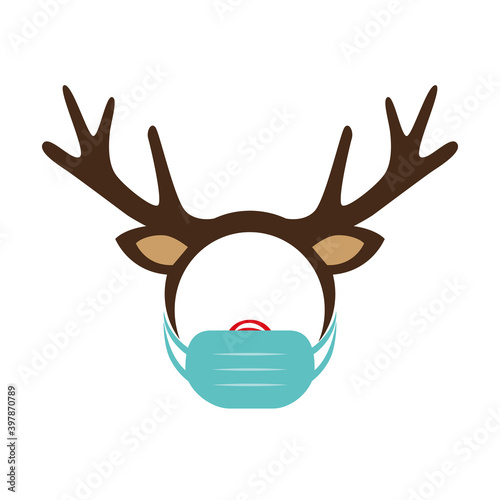 reindeer with red nose costume and mask vector illustration EPS10