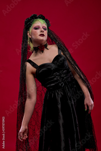 Woman dressed in gothic clothes, scary halloween