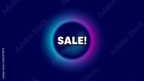 Sale symbol. Abstract neon background with dotwork shape. Special offer price sign. Advertising Discounts symbol. Offer neon banner. Sale badge. Space background with abstract planet. Vector