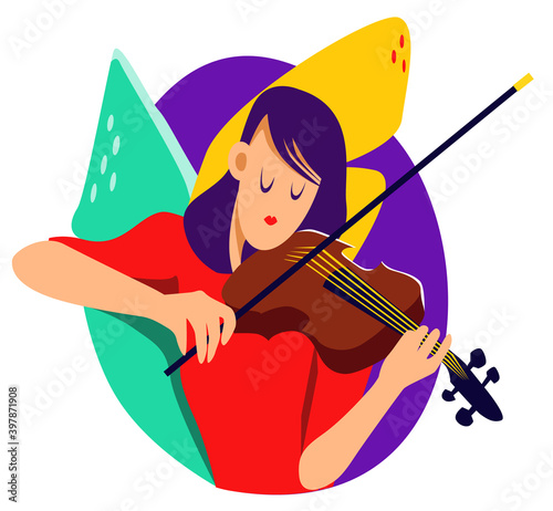 beauty girl playing violin flat design illustration