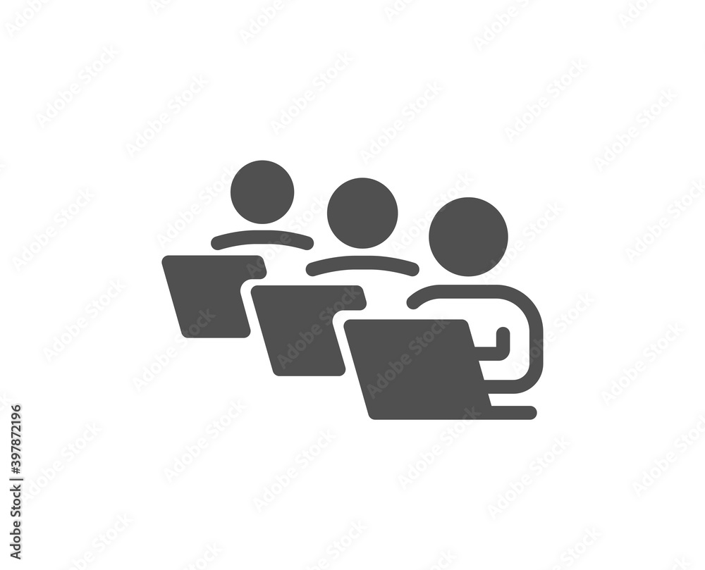 Teamwork icon. Remote office sign. Team employees symbol. Quality design element. Flat style teamwork icon. Editable stroke. Vector