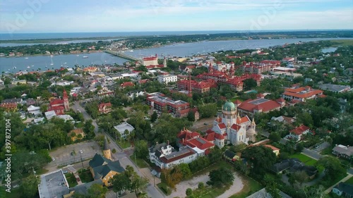 Aerial Flyover of Downtown St. Augustine in Florida photo