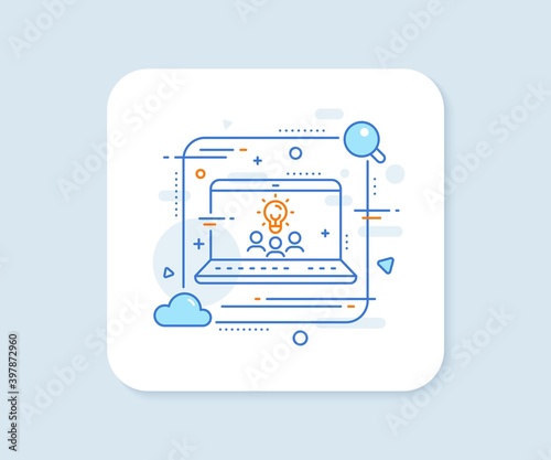 Business idea line icon. Abstract vector button. People group sign. Teamwork meeting symbol. Business idea line icon. Laptop concept badge. Vector © blankstock