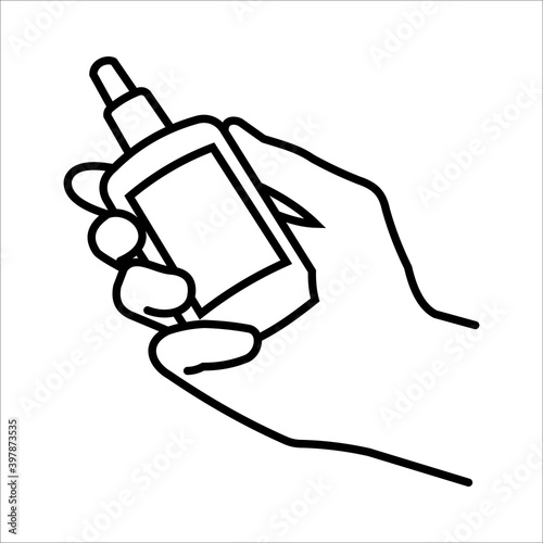 Hand icon with antibacterial agent, flat design