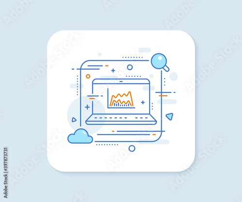 Investment chart line icon. Abstract vector button. Economic graph sign. Stock exchange symbol. Business finance. Trade chart line icon. Laptop concept badge. Vector