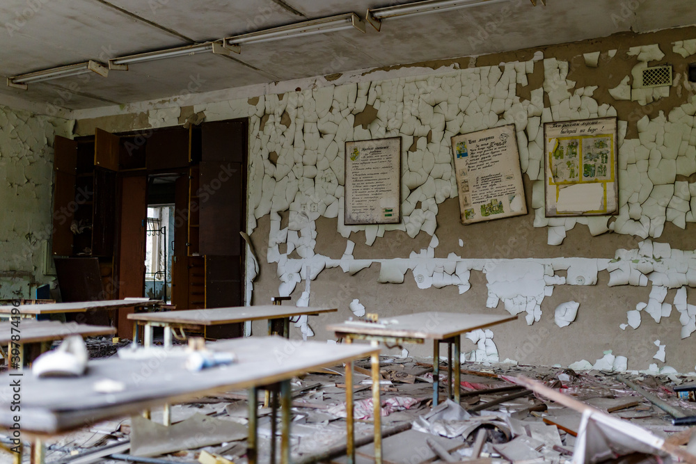 The classroom at school number 1 of the abandoned city of pripyat