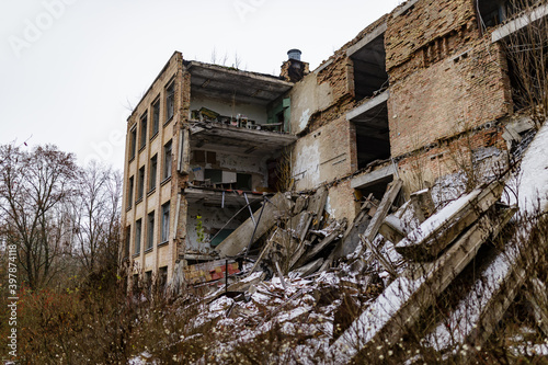 The collapsed building of school number 1 of the abandoned city of pripyat