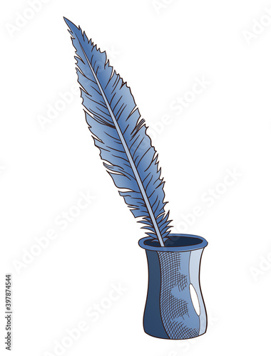 Antique quill pen isolated vector icon for education and literature themes design, symbols of retro or antique writing stationery for poetry work