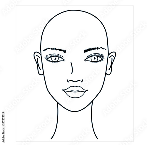 Beautiful woman face. Line drawing
