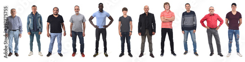 group of man with jeans on white background