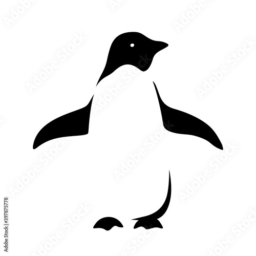 Vector black and white illustration of a penguin.