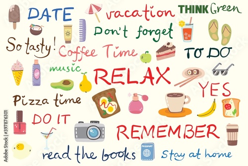 Signs and symbols for organized your diary. Template for scrapbooking, wrapping, wedding invitation, notebooks, diary.