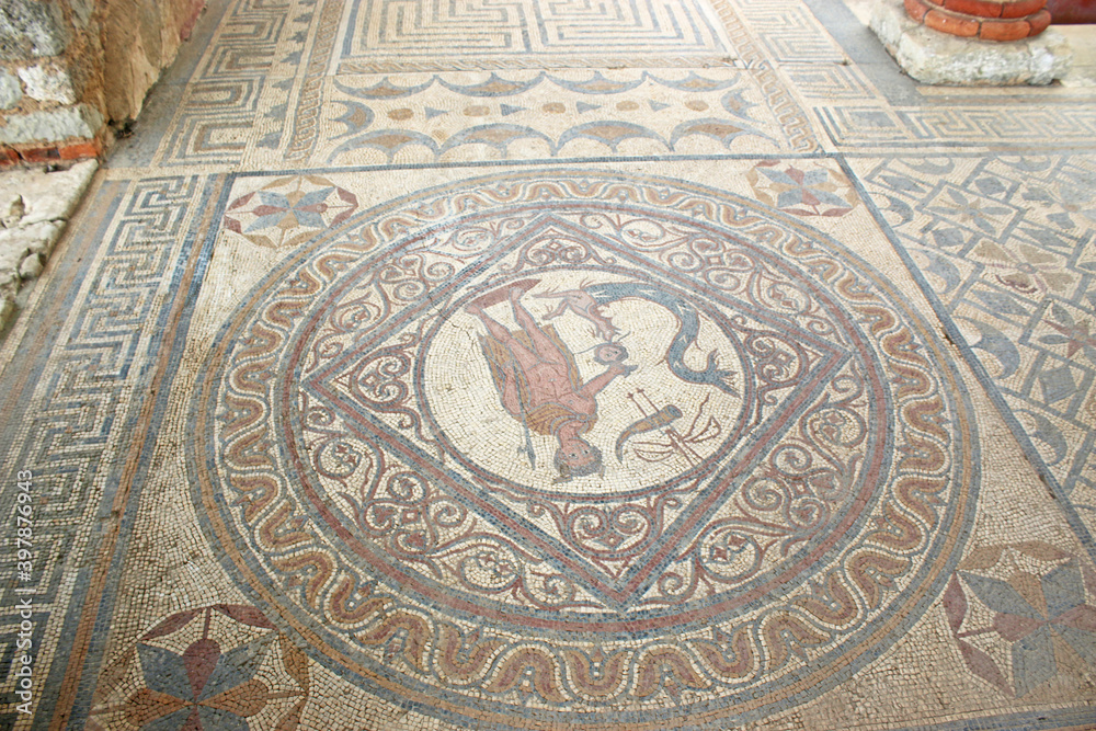 Roman mosaic floor remains in Conimbriga, Portugal	