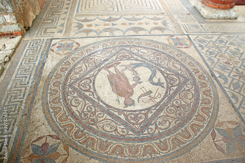 Roman mosaic floor remains in Conimbriga, Portugal 