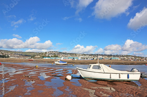 Boat on the River Teign at low tide 