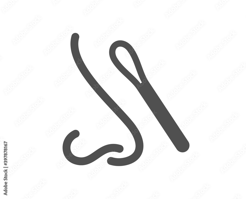 Nasal swab test icon. Nose with cotton swab sign. Coronavirus testing symbol. Quality design element. Flat style nasal test icon. Editable stroke. Vector