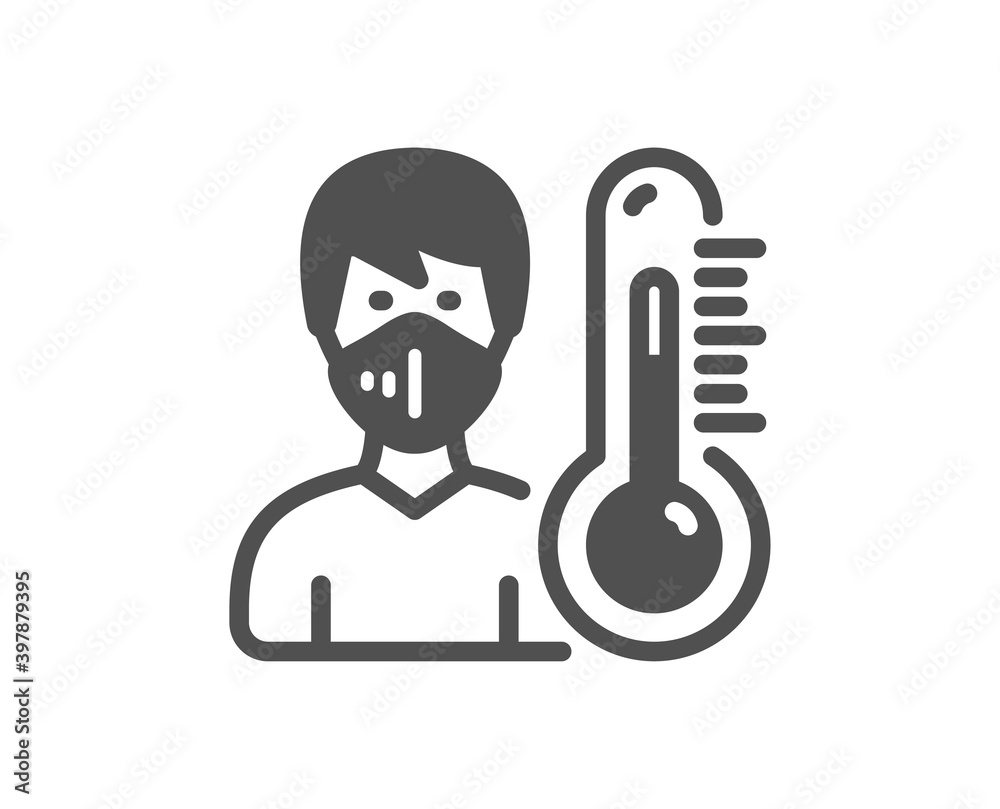 Thermometer icon. Doctor with face mask sign. Temperature measuring symbol. Quality design element. Flat style thermometer icon. Editable stroke. Vector Thermometer icon. Doctor with face mask sign. Temperature measuring symbol. Quality design element. Flat style thermometer icon. Editable stroke. Vector