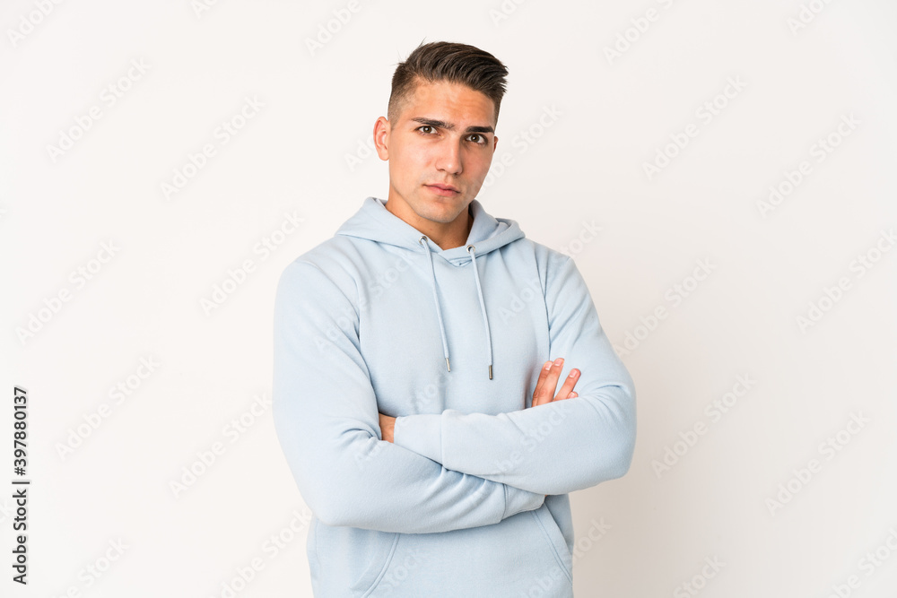 Young caucasian handsome man isolated unhappy looking in camera with sarcastic expression. Young caucasian handsome man isolated unhappy looking in camera with sarcastic expression.