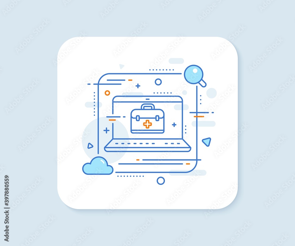 First aid kit line icon. Abstract vector button. Medical case sign. First aid line icon. Laptop concept badge. Vector First aid kit line icon. Abstract vector button. Medical case sign. First aid line icon. Laptop concept badge. Vector