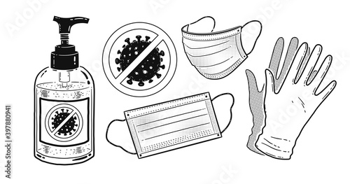 Illustration set of protection items