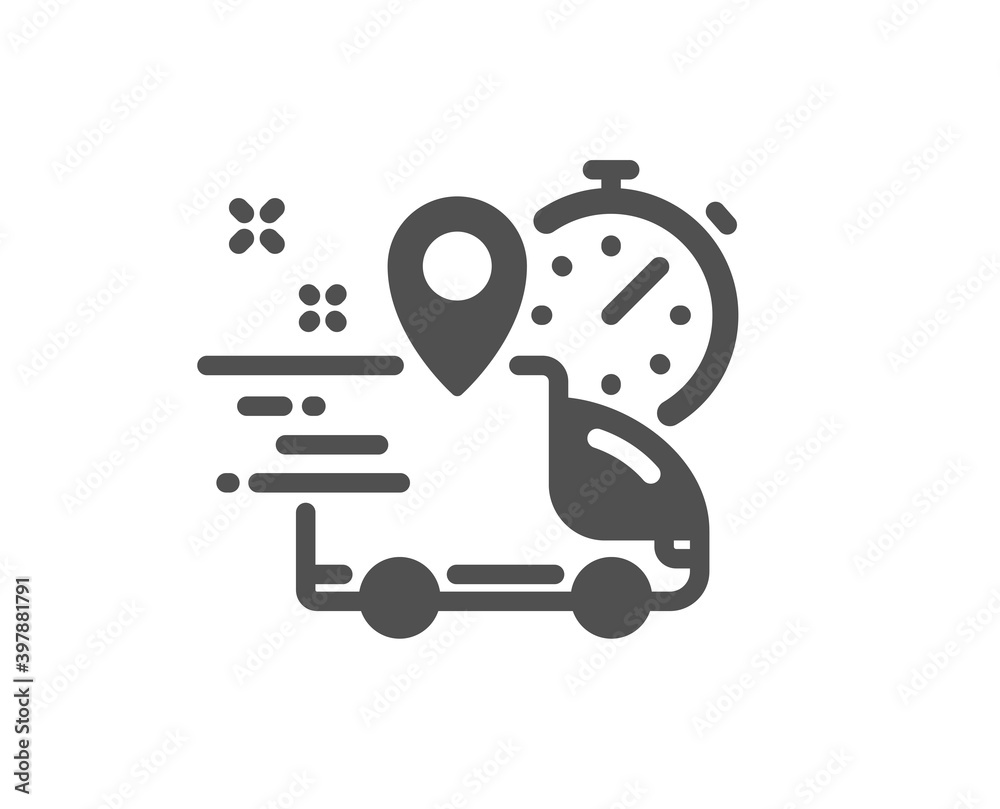 Fototapeta premium Express delivery icon. Courier truck location sign. Order delivery symbol. Quality design element. Flat style express delivery icon. Editable stroke. Vector
