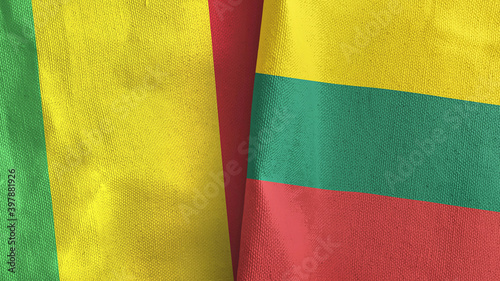 Lithuania and Mali two flags textile cloth 3D rendering