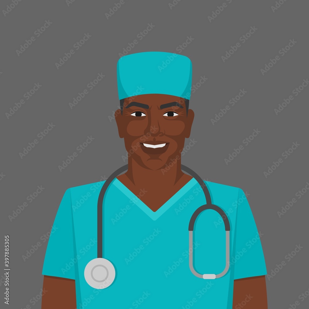 Black male doctor medic man with stethoscope