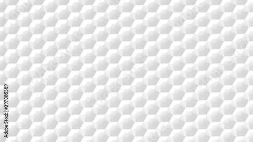 Abstract geometric mesh background. Texture of white shapes of hexagon elements with shadows. Hexagonal 3d render backdrop. Repeating polygonal objects. Stylish decorative wallpaper concept rendering.