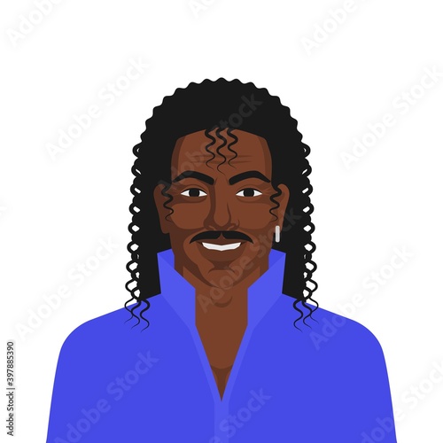 Handsome black man with retro hairstyle long curly hair