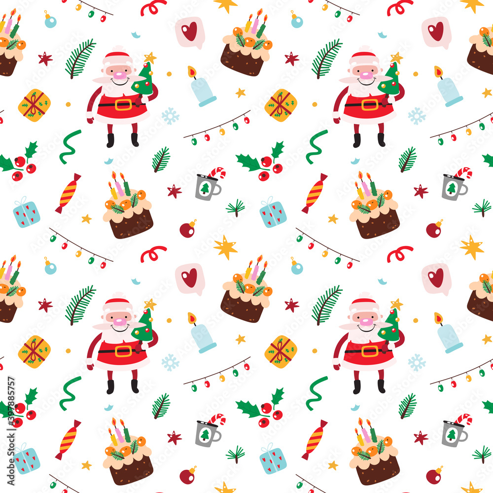 Seamless background with Christmas decorations. Christmas background for greeting cards, wrapping paper, invitations, and other purposes. Seamless background with Christmas decorations. Christmas background for greeting cards, wrapping paper, invitations, and other purposes.