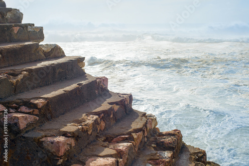 Stone stairs ocean backgrou...