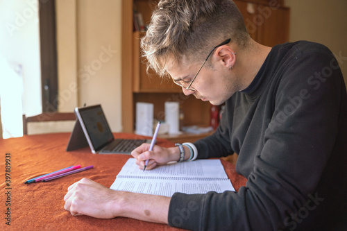 Boy studying at home