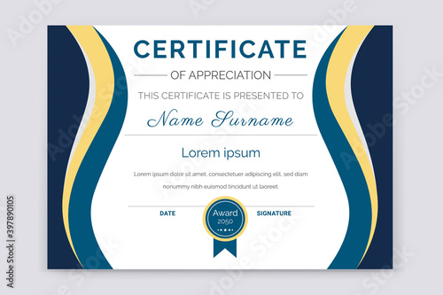Modern and professional academic certificate of appreciation award template design