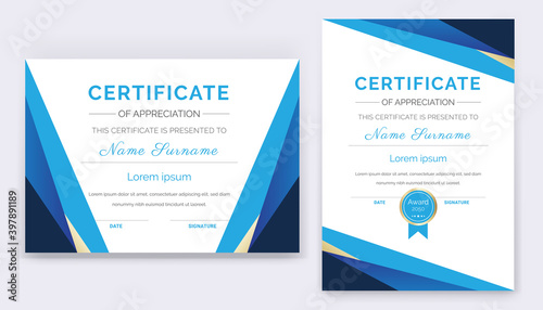 Modern and professional academic certificate of appreciation award template design