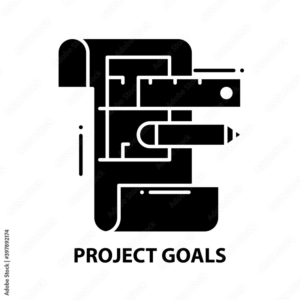 project goals icon, black vector sign with editable strokes, concept illustration