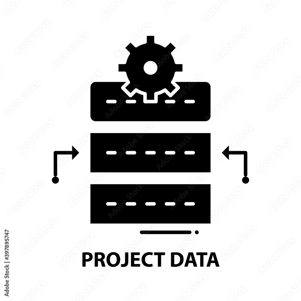project data icon, black vector sign with editable strokes, concept illustration project data icon, black vector sign with editable strokes, concept illustration