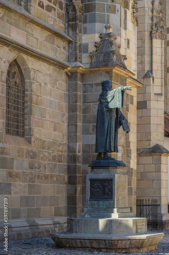 Statue of Johannes Honterus, Brasov, Transylvania, Romania photo