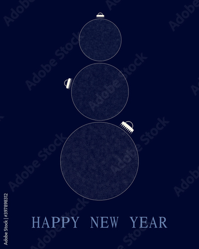 Festive design with New Year's decor.
Christmas tree in the form of snow balls for decoration.
Greeting card, background, brochure, poster, print.
