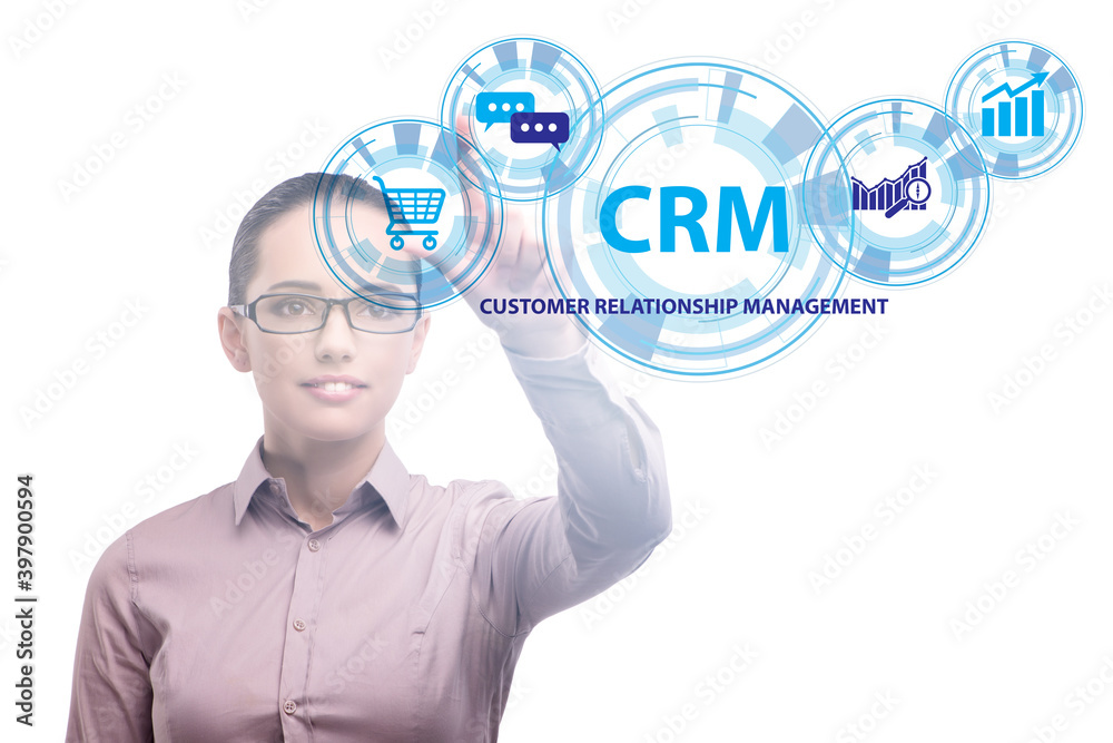CRM custromer relationship management concept with businesswoman CRM custromer relationship management concept with businesswoman