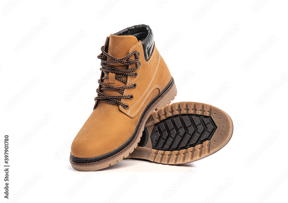 Yellow boots isolated on a white background.