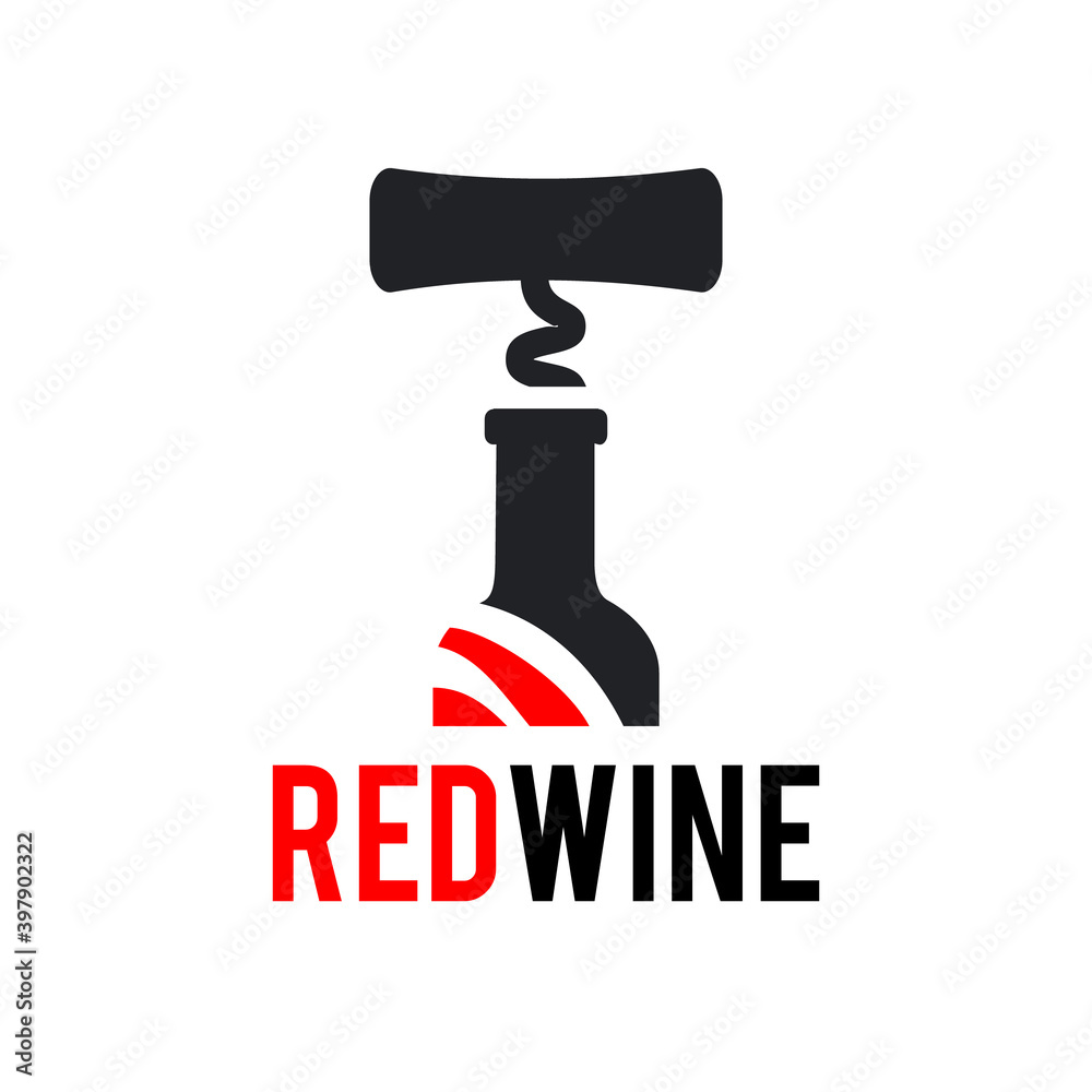 Sign Black corkscrew and a bottle of red wine. Design modern logos for Business. Vector logotype isolated on white background. Sign Black corkscrew and a bottle of red wine. Design modern logos for Business. Vector logotype isolated on white background.