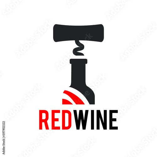 Sign Black corkscrew and a bottle of red wine. Design modern logos for Business. Vector logotype isolated on white background.