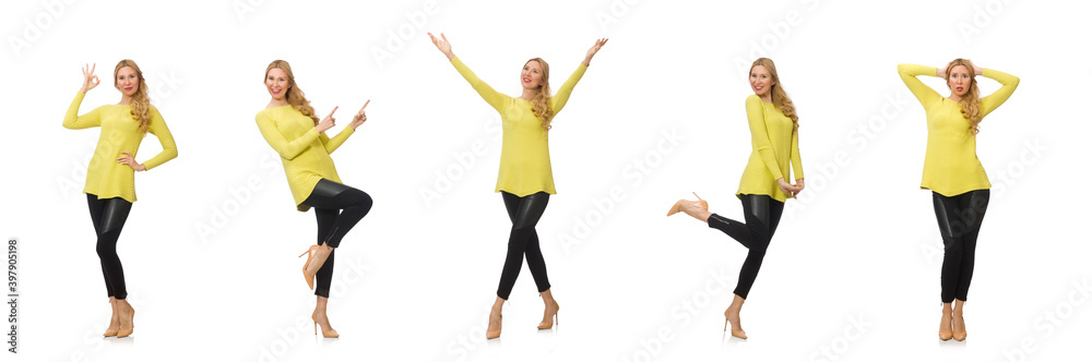 Pretty young woman in yellow blouse isolated on white Pretty young woman in yellow blouse isolated on white