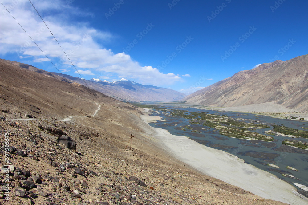 Pamir Highway valley in Tajikistan