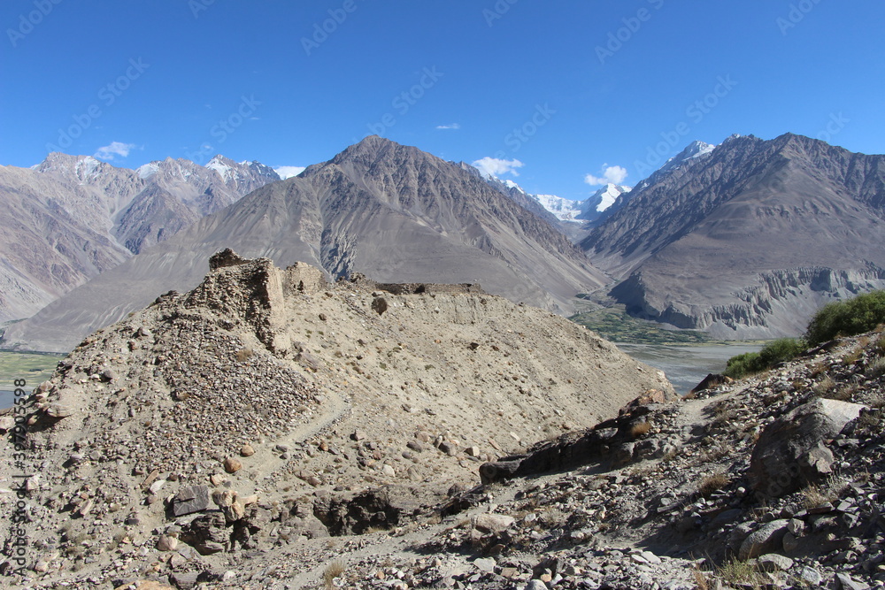 Pamir Highway valley in Tajikistan