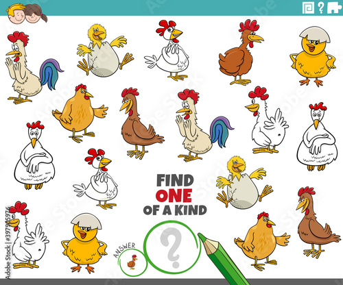 one of a kind game for children with cartoon chickens