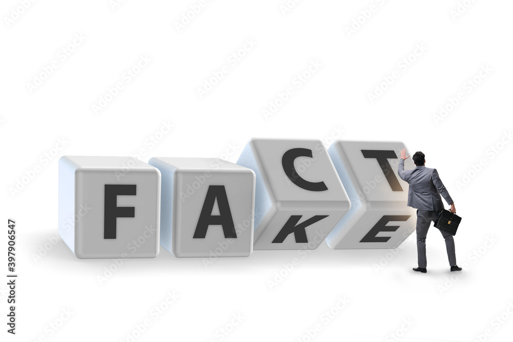 Face or fact concept with turning cubes Face or fact concept with turning cubes