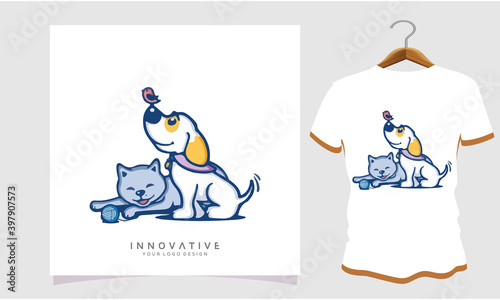 Cats are smiling when they see a dog or a silver bird, Dog T Shirt Images, Stock Photos and Vectors