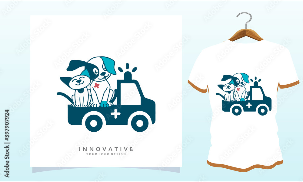 Injured dogs and cats are going to the hospital by ambulance, Dog T Shirt Images, Stock Photos and Vectors